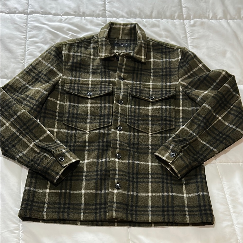 All Saints Green Plaid Shirt Jacket